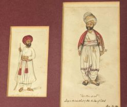 A 19th century Indian company school painting of two men (in one frame), 17cm x 9.5cm and 11cm x 6.