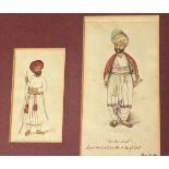 A 19th century Indian company school painting of two men (in one frame), 17cm x 9.5cm and 11cm x 6.