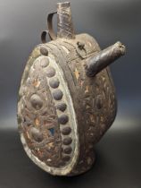 An unusual 17-18th century Ottoman, possibly Balkan, steel and textile mounted wooden vessel / Ewer,