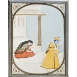 A fine large 19th century Indian pahari miniature painting depicting Krishna and Radha, H.21cm W.