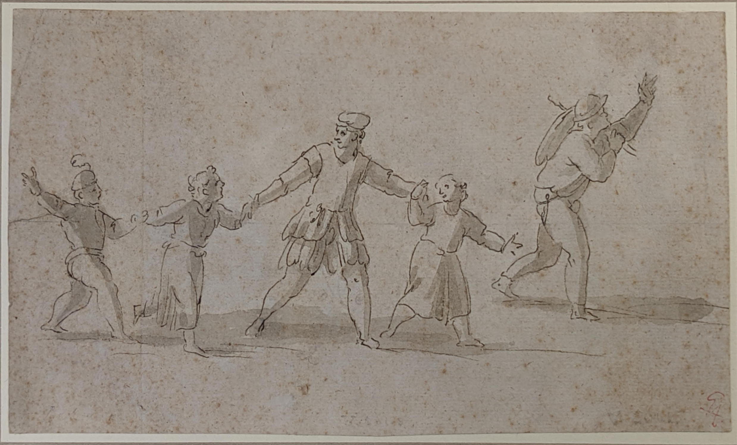 17th century Continental School, scene of children playing, ink wash drawing on paper, collectors