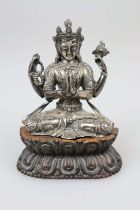 Avalokitesvara- Chenrezig, vierarmige Gottheit, Silber, wohl 19. Jh.