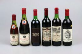 6 Flaschen französischer Rotwein, 1970er Jahre