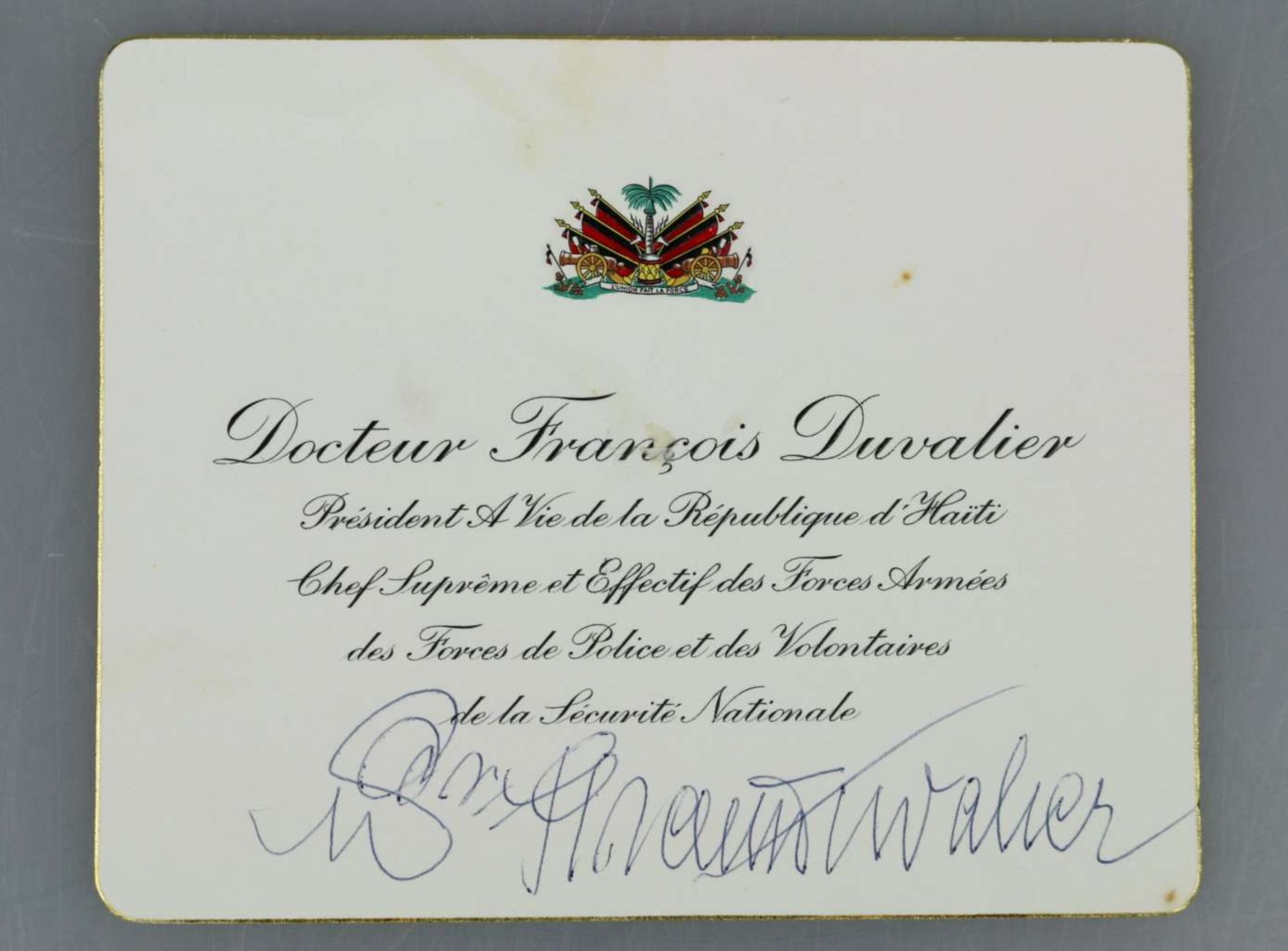 Autograph Dr. Francois Duvalier auch Papa Doc genannt