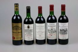 5 Flaschen  Bordeaux, 1980er Jahre