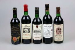 5 Flaschen französischer Rotwein, 1980er Jahre