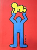 Keith Haring-man holding Baby