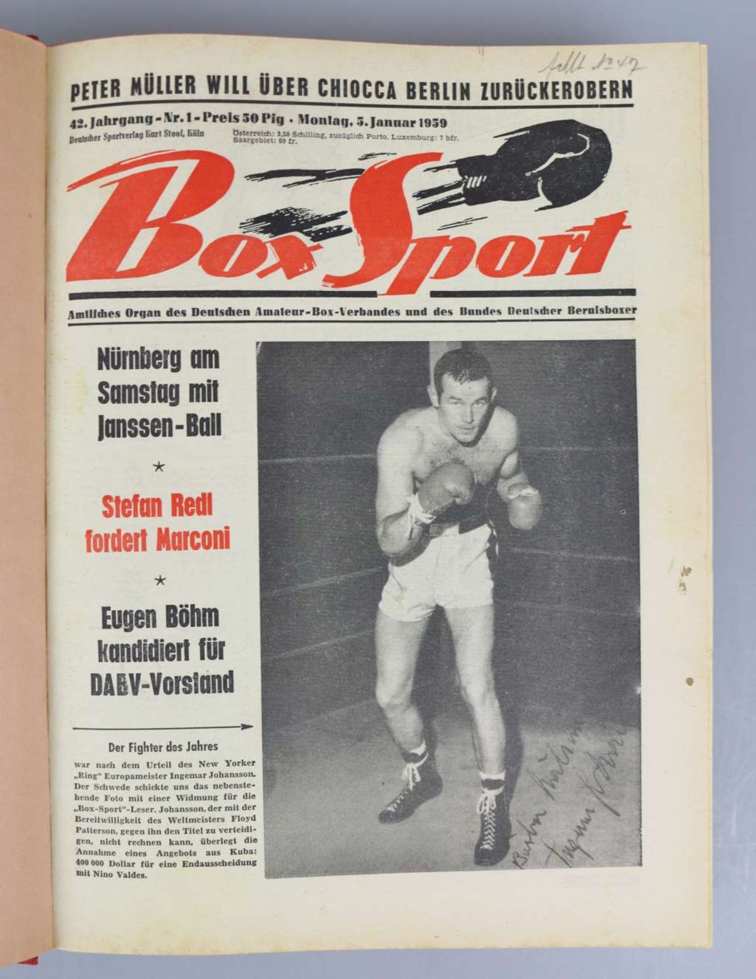 Boxsport. 3 Bände mit den Box Zeitschriften der Jahre 1952, 1959 und 1964. - Bild 2 aus 2