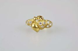 22K Ring mit farblosen Glassteinen