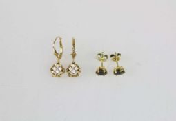 2 Paar 8K Ohrringe, 1x mit Diamatbesatz, 1x mit Granat