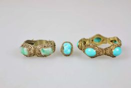 3 Teile Silberschmuck, u.a. mit Türkisen