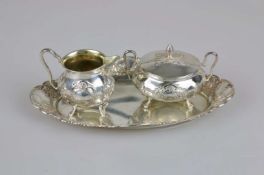 Zucker-Sahne-Set auf Tablett, 800er Silber