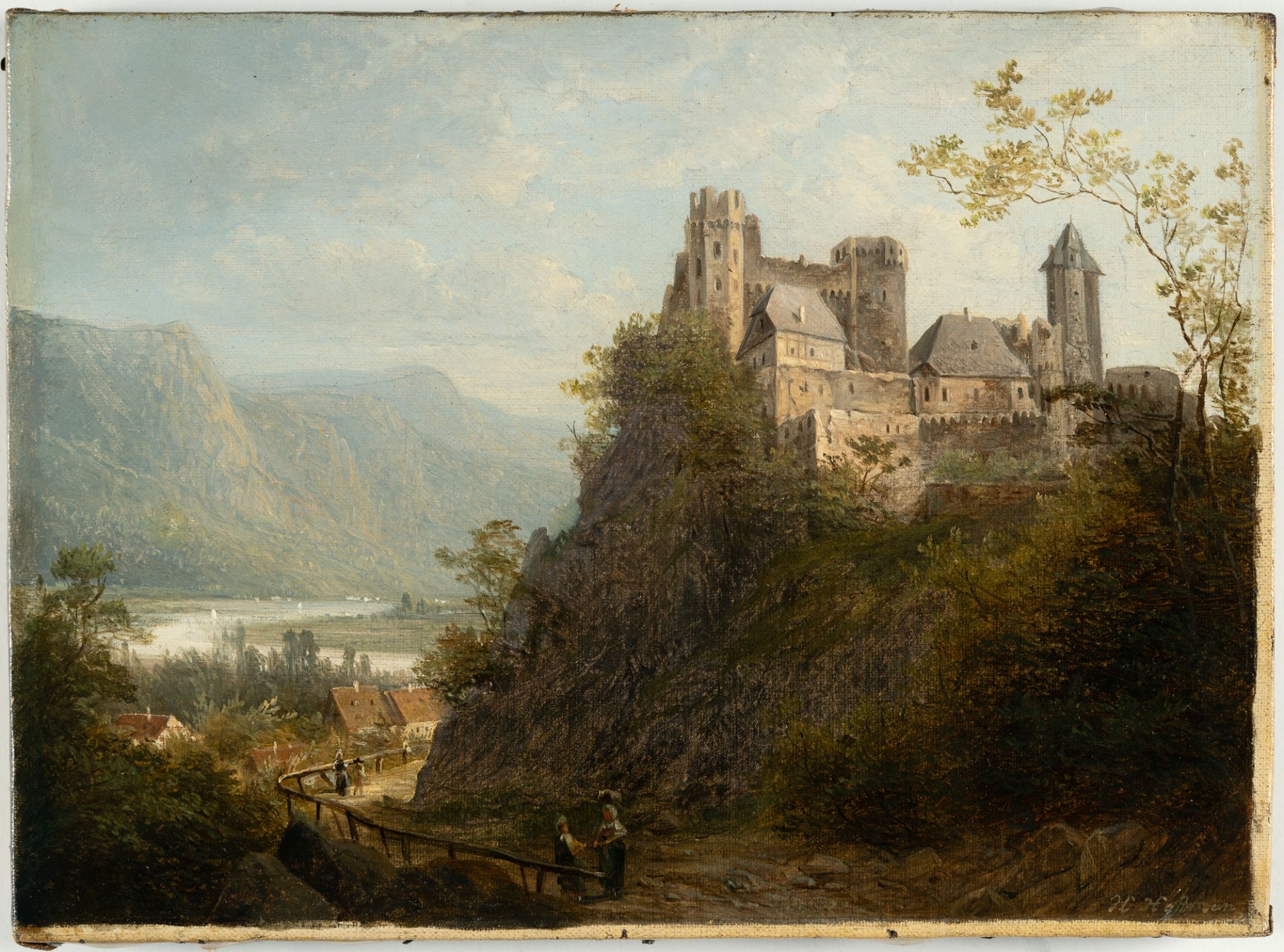 Heinrich Adolf Valentin Hoffmann (1814 – Frankfurt am Main – 1896) – Rheinlandschaft mit Burg (Burg - Bild 2 aus 3