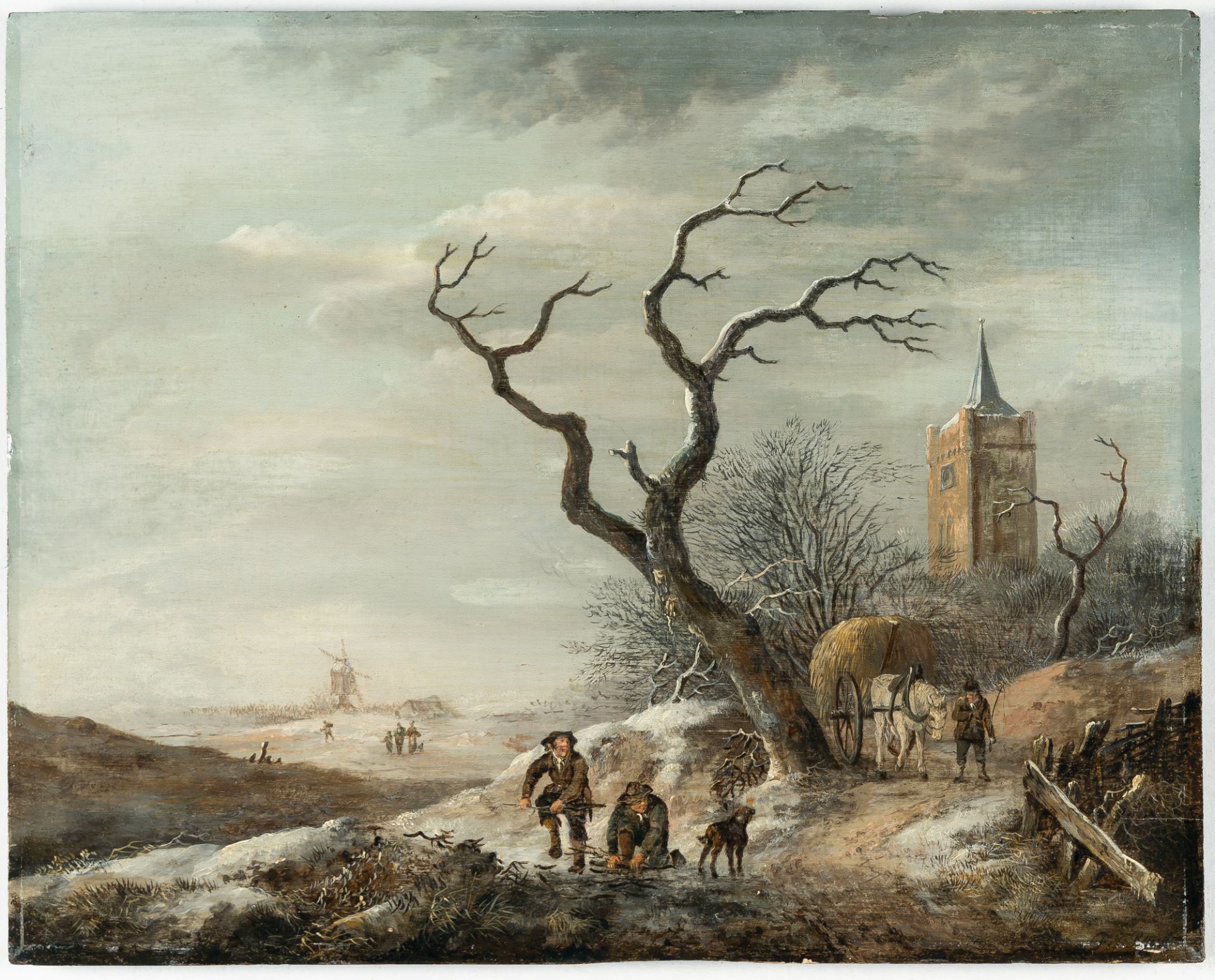 Fredericus Theodorus Renard (1778 Leiden - ? 1820) – Winterlandschaft mit kahlem Baum und Brennholzs - Bild 2 aus 4