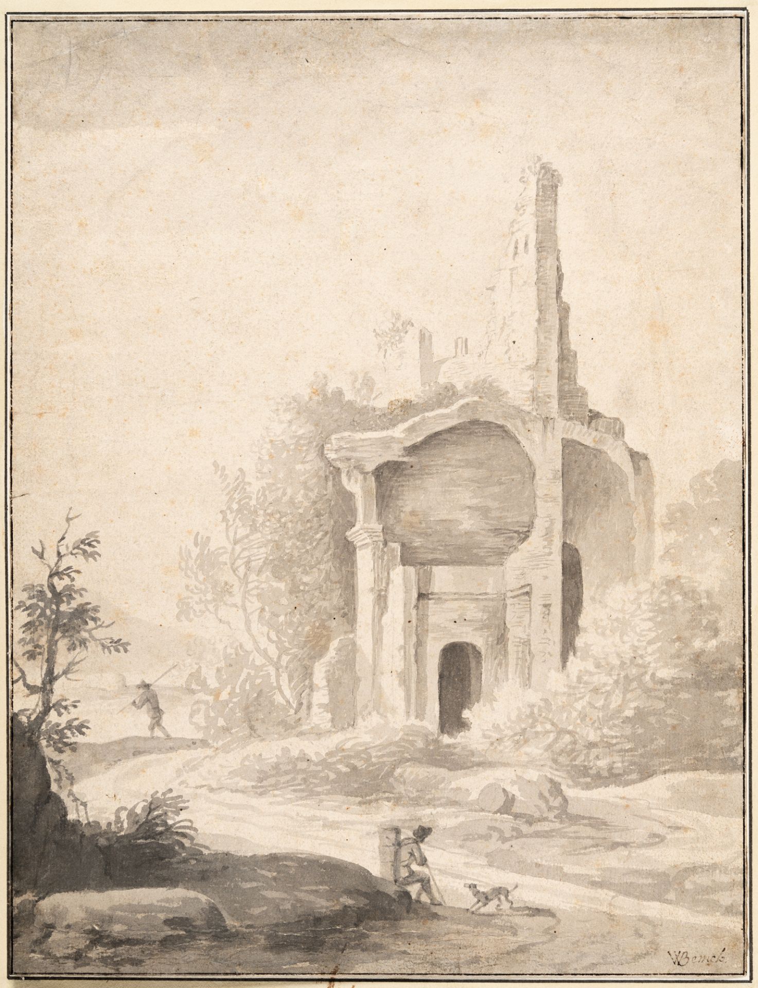 Willem Van Bemmel (Zugeschrieben) (1630 Utrecht - Wöhrd bei Nürnberg 1708) – Landschaft mit Ruine an - Bild 2 aus 3