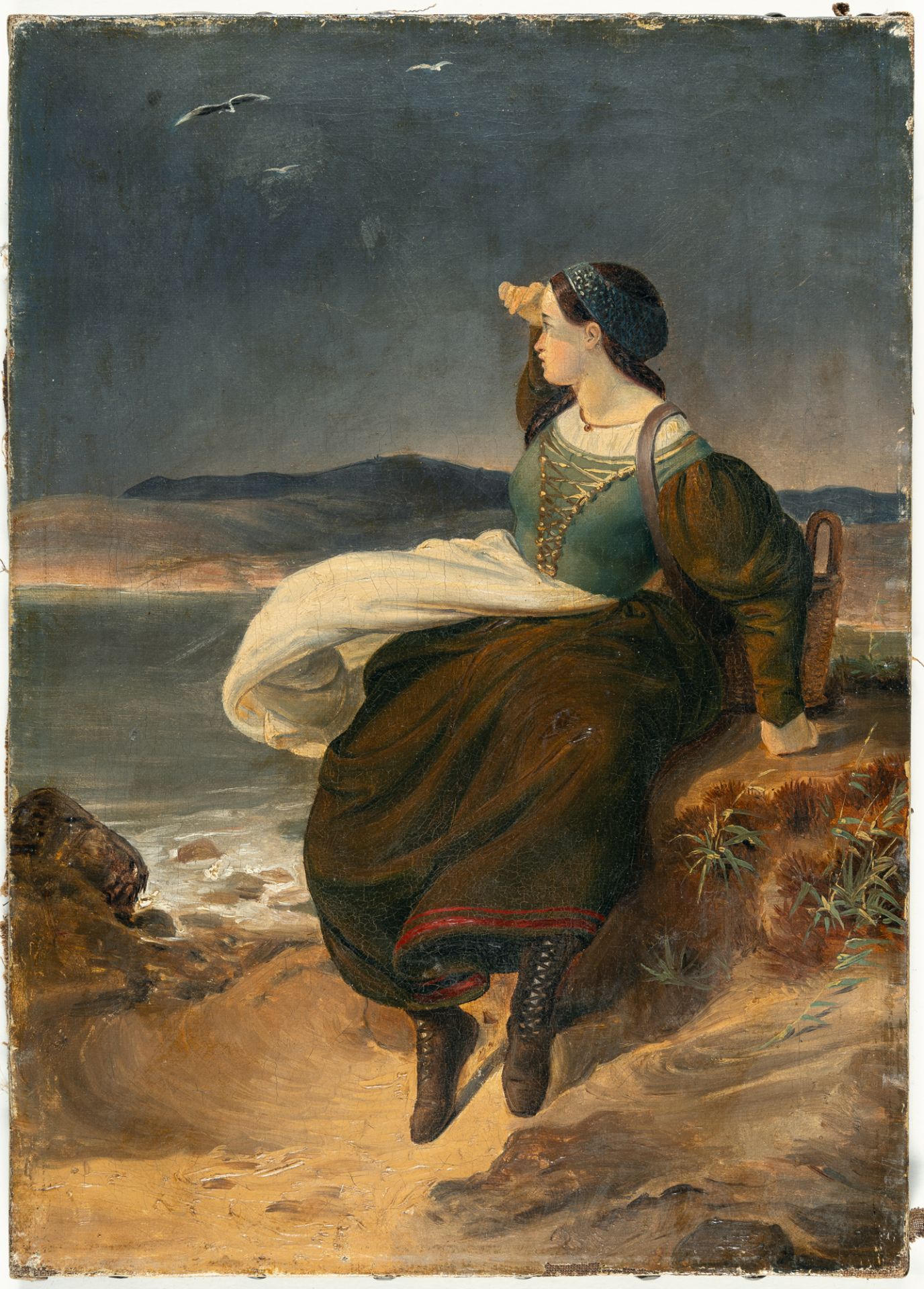 Deutsch oder Italienisch – Junge Frau an der Küste, Ausschau haltend - Bild 2 aus 3