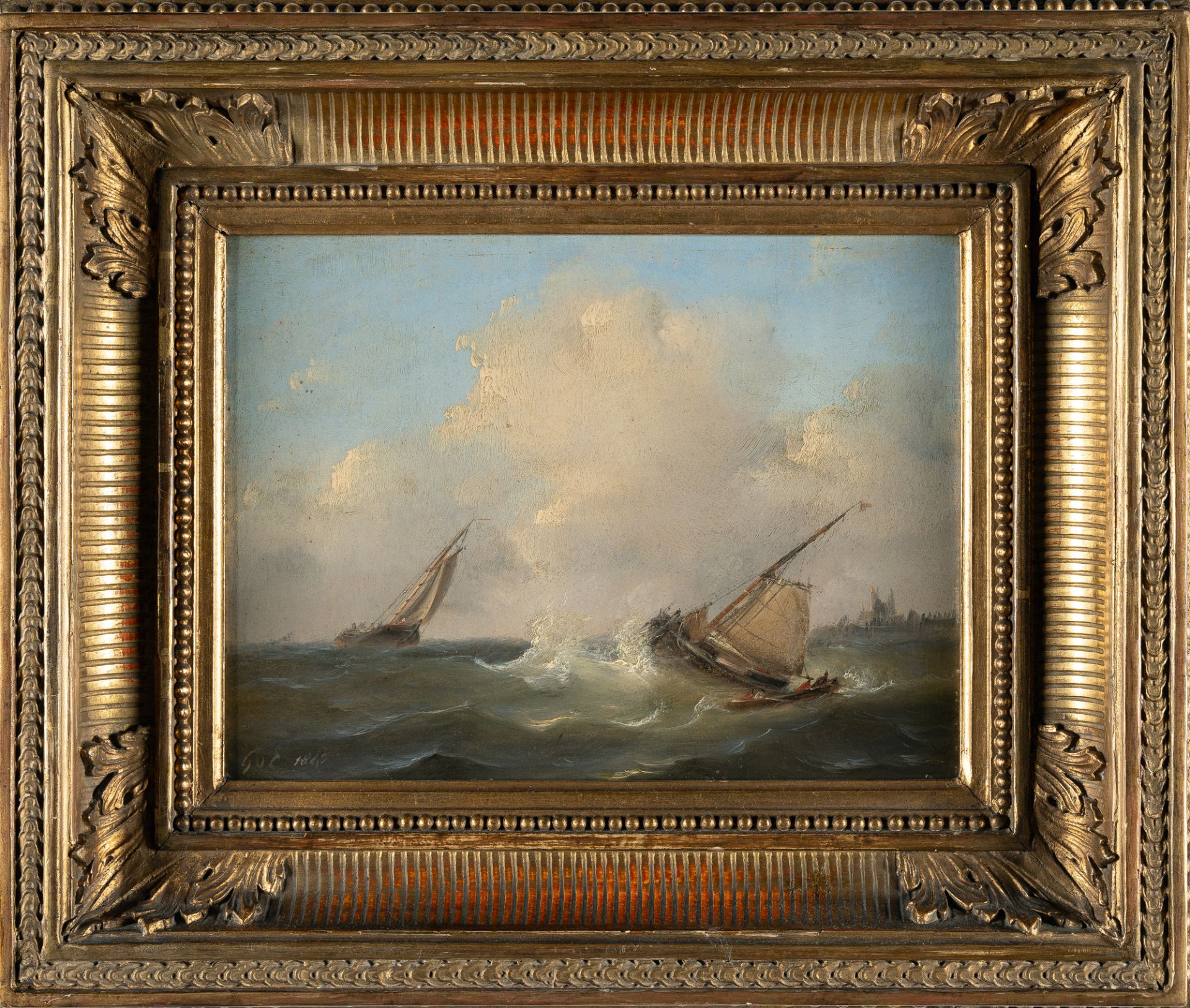 Govert Van Emmerik (1808 Dordrecht – Hamburg 1882) – Segelboote auf rauer See - Bild 4 aus 4