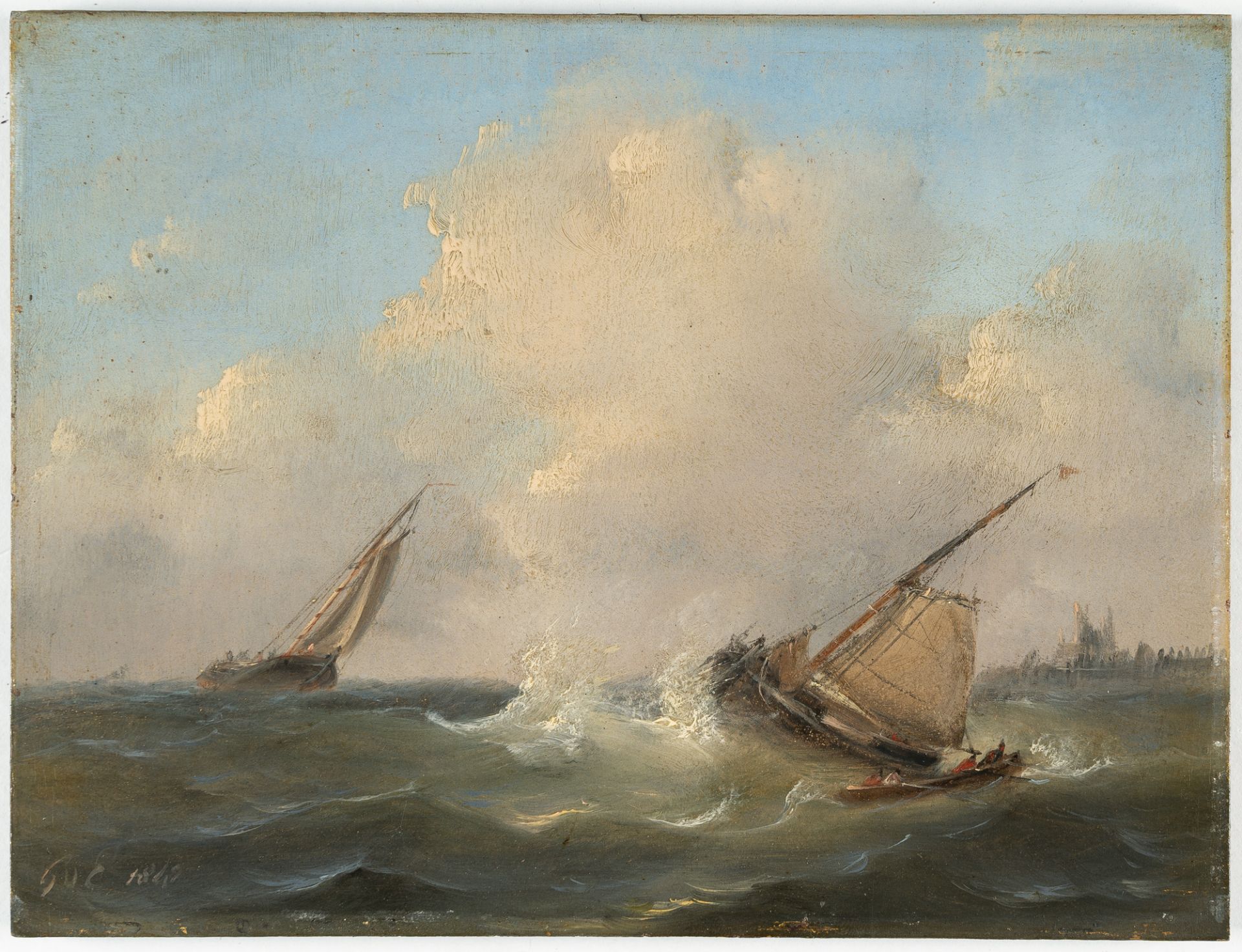 Govert Van Emmerik (1808 Dordrecht – Hamburg 1882) – Segelboote auf rauer See - Bild 2 aus 4