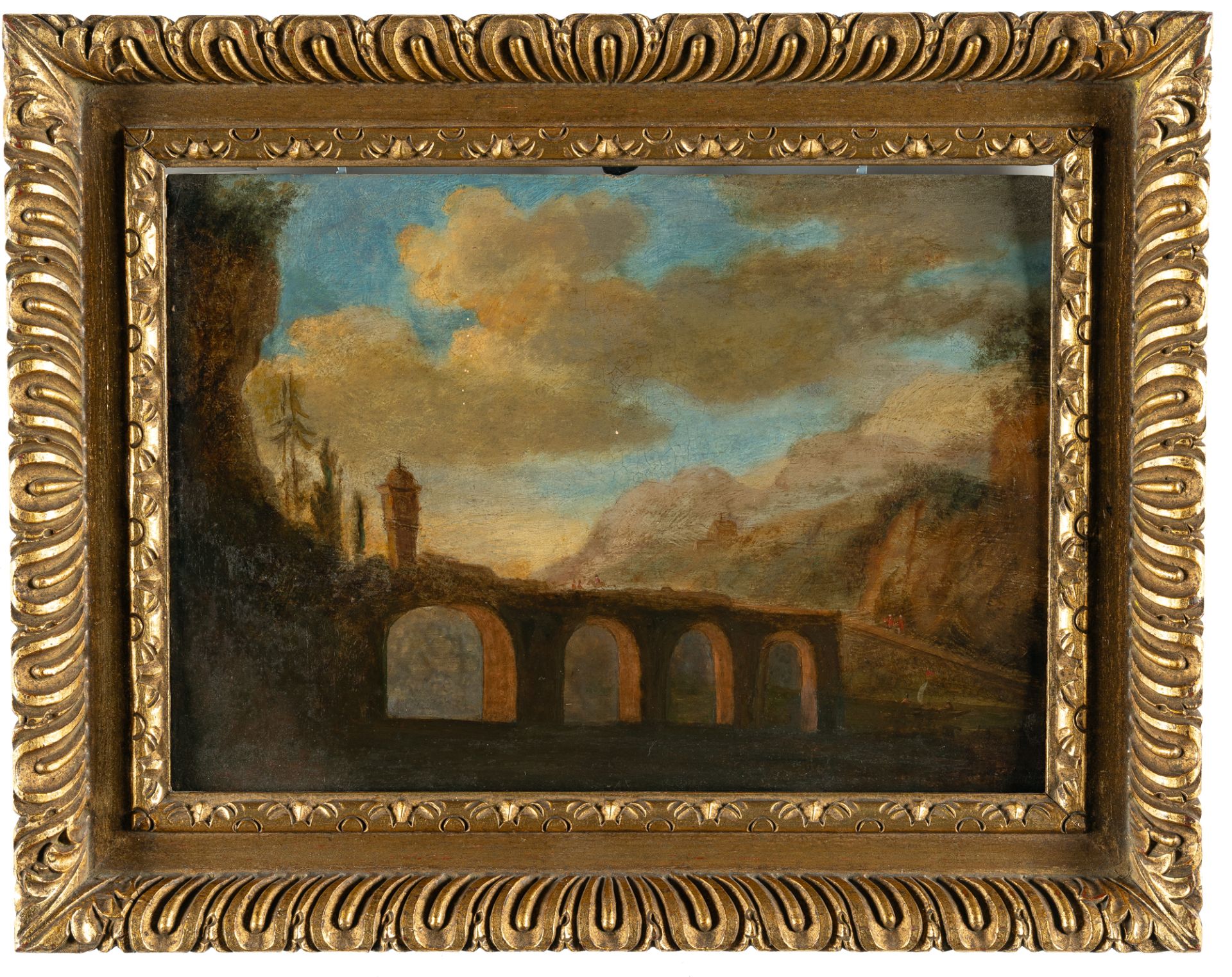 Franz Schütz (1751 Frankfurt am Main – Genf 1781) – Bergige Landschaft mit Brücke - Bild 4 aus 4
