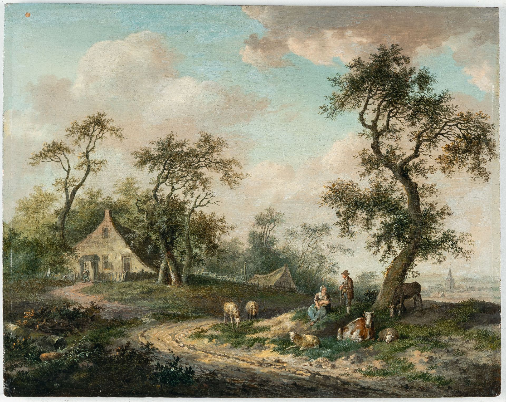 Fredericus Theodorus Renard (1778 Leiden - ? 1820) – Sommerlandschaft mit Hirtenfamilie und Viehherd - Bild 2 aus 4