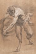 Italienisch – Recto-Verso: Faun, einen Stein tragend – Aktstudie eines sitzenden Mannes