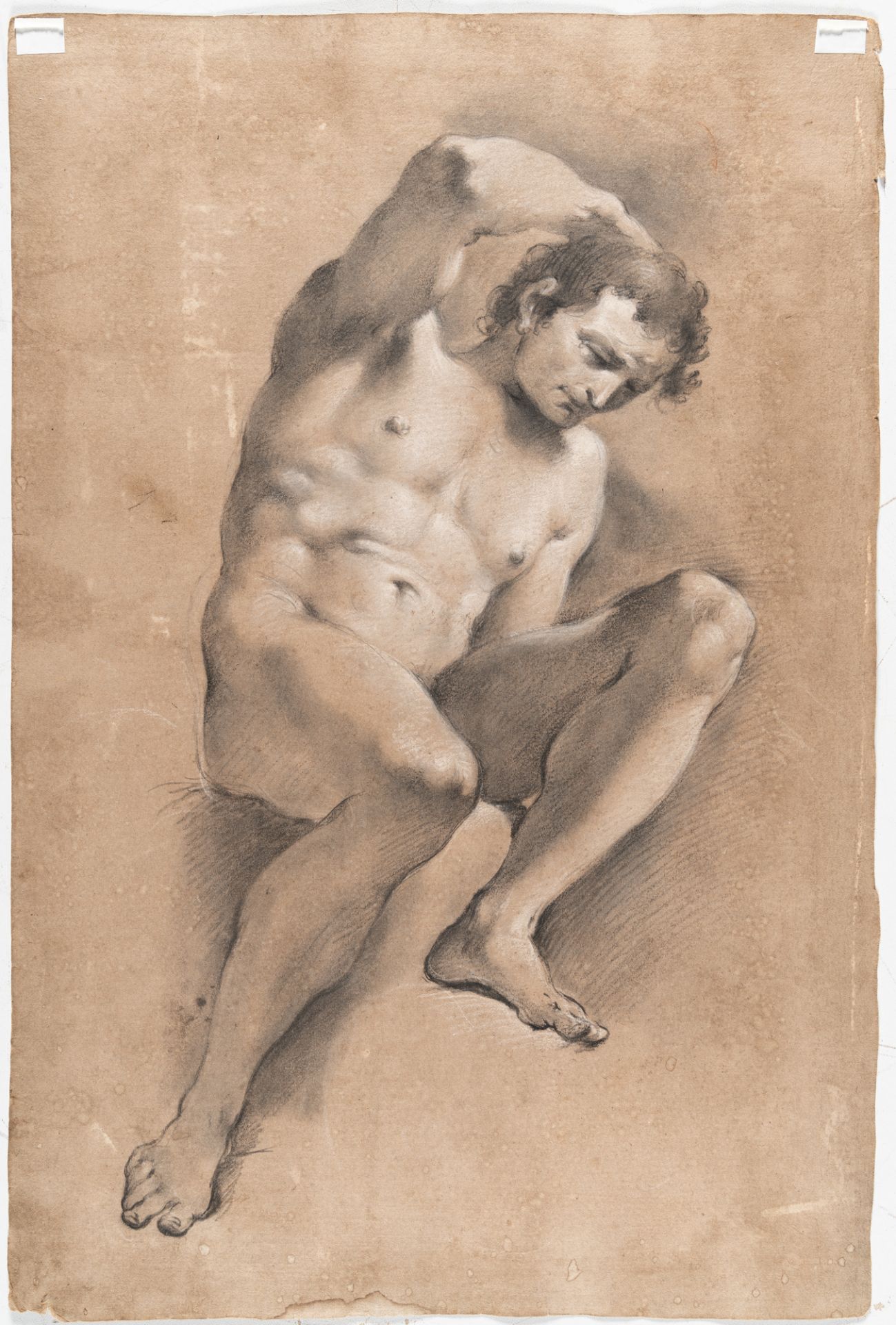 Italienisch – Recto-Verso: Faun, einen Stein tragend – Aktstudie eines sitzenden Mannes - Bild 3 aus 3