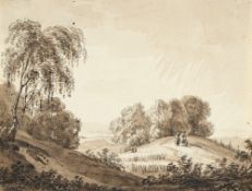 Simon Warnberger (1769 Pullach bei München - München 1847) – Weite hügelige Landschaft mit zwei Wand