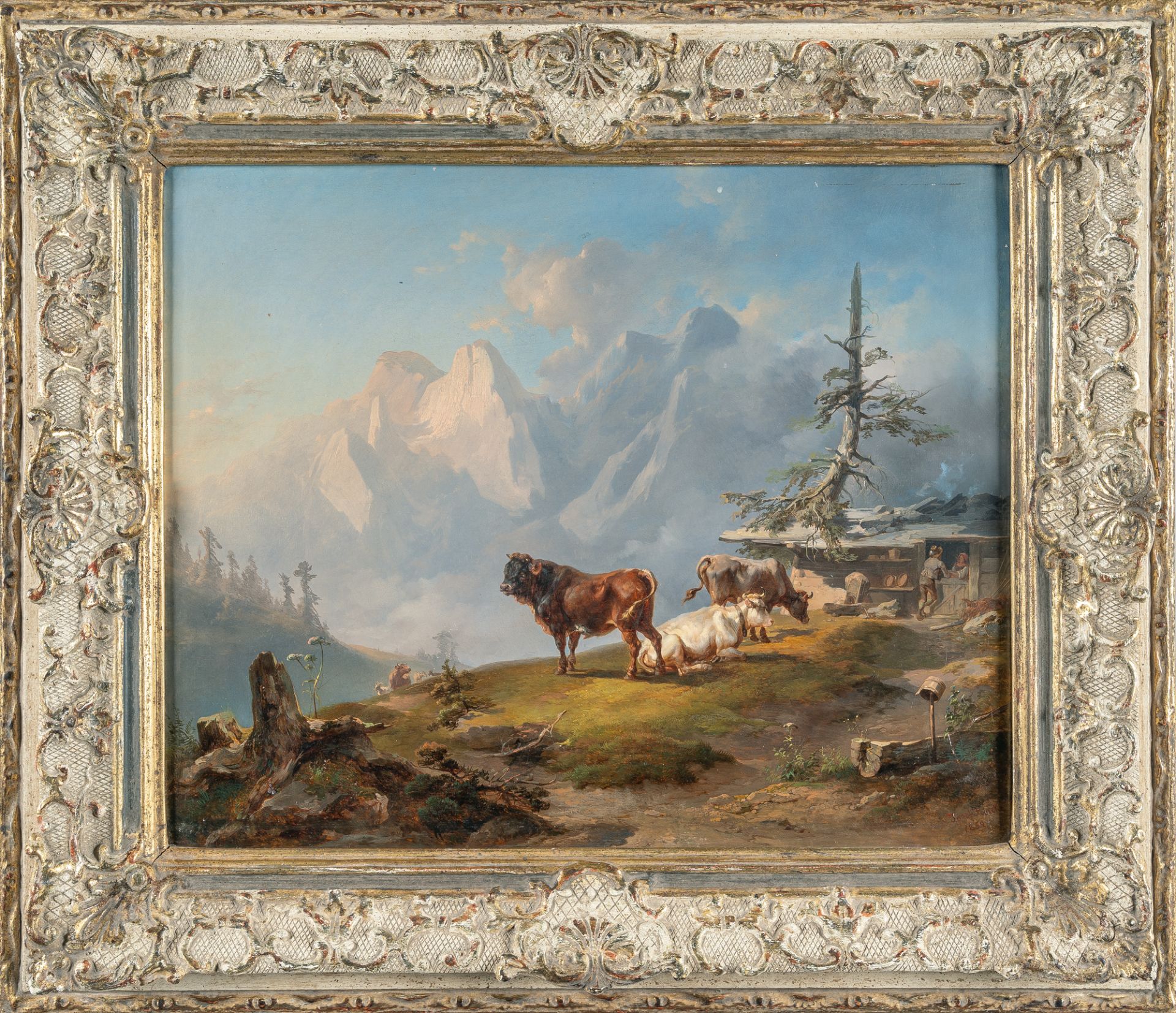 Joseph Heicke (1811 – Wien – 1861) – Weidevieh auf der Alm vor einer Sennerhütte - Bild 2 aus 4