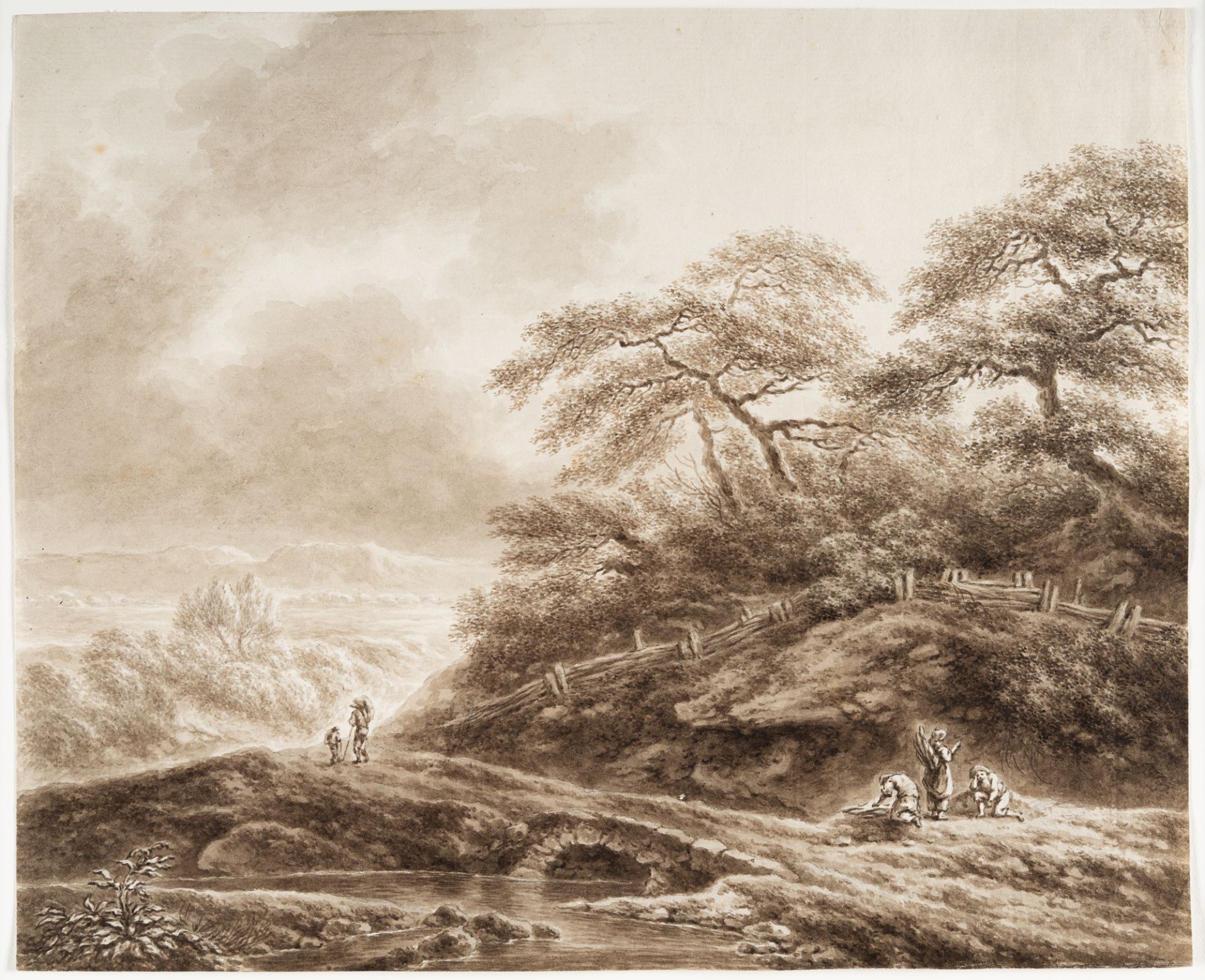 August Friedrich Rauscher (1754 - Coburg - 1808) – Landschaft mit Bauern auf einem Weg - Bild 2 aus 3