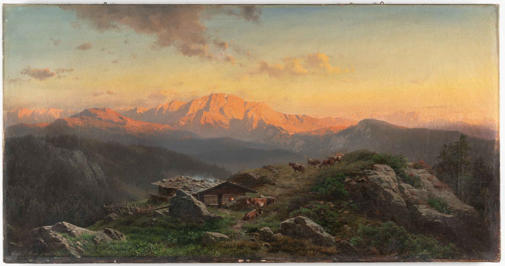 Karl Millner (1825 Mindelheim - München 1895) – Alpenpanorama im Abendrot - Bild 2 aus 3