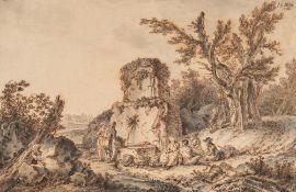 Johann Georg Wille (1715 Biebertal bei Gießen - Paris 1808) – Bauern bei einem Brunnen