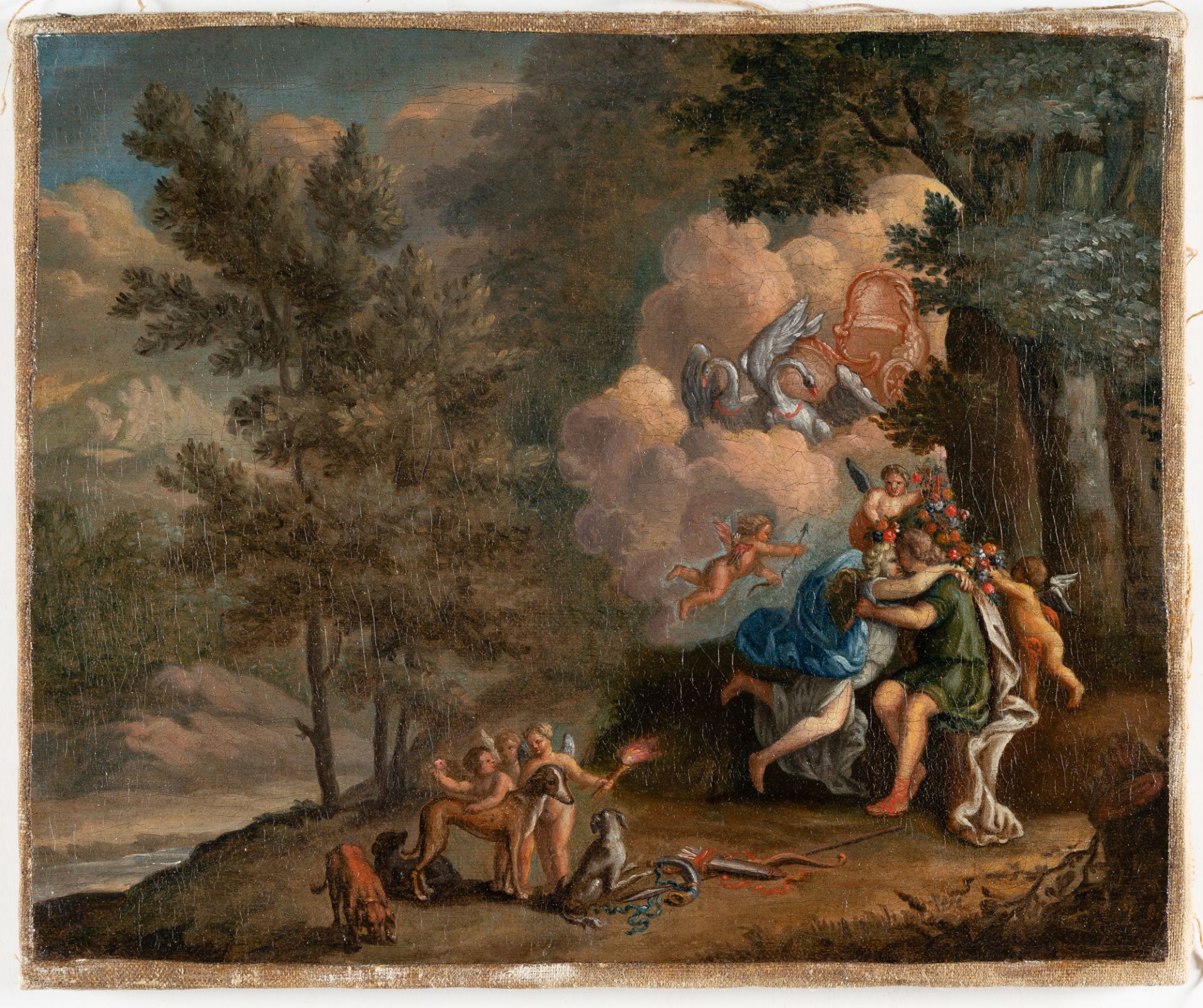 Französisch – Venus und Adonis, von Amoretten mit Rosen bekränzt - Bild 2 aus 3