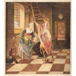 H. van Poelien (tätig um 1805) – Kücheninterieur mit Magd und geschlachtetem Schwein