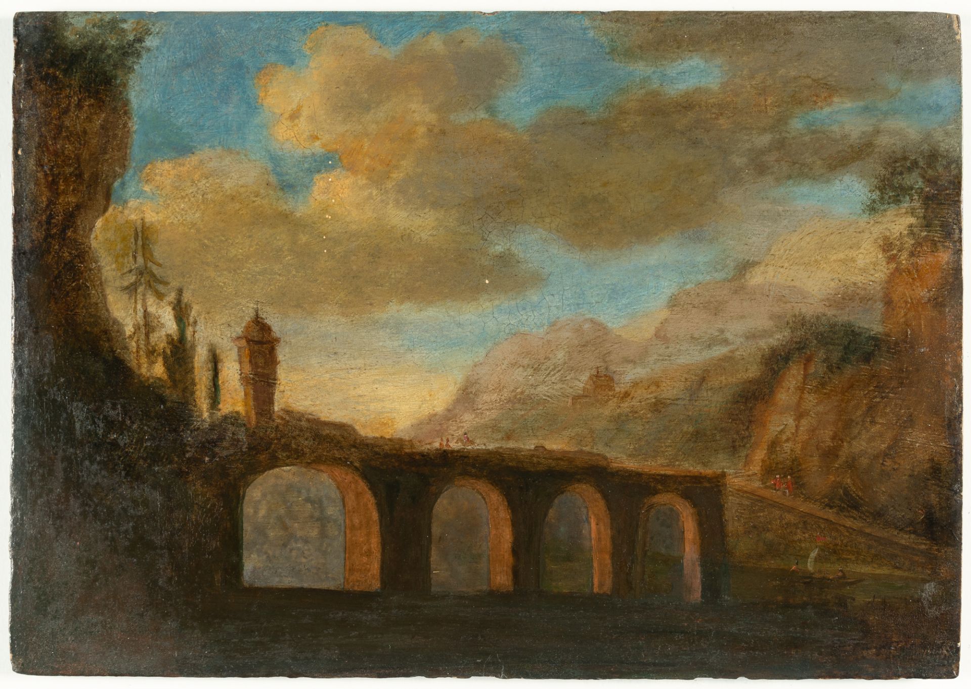 Franz Schütz (1751 Frankfurt am Main – Genf 1781) – Bergige Landschaft mit Brücke - Bild 2 aus 4