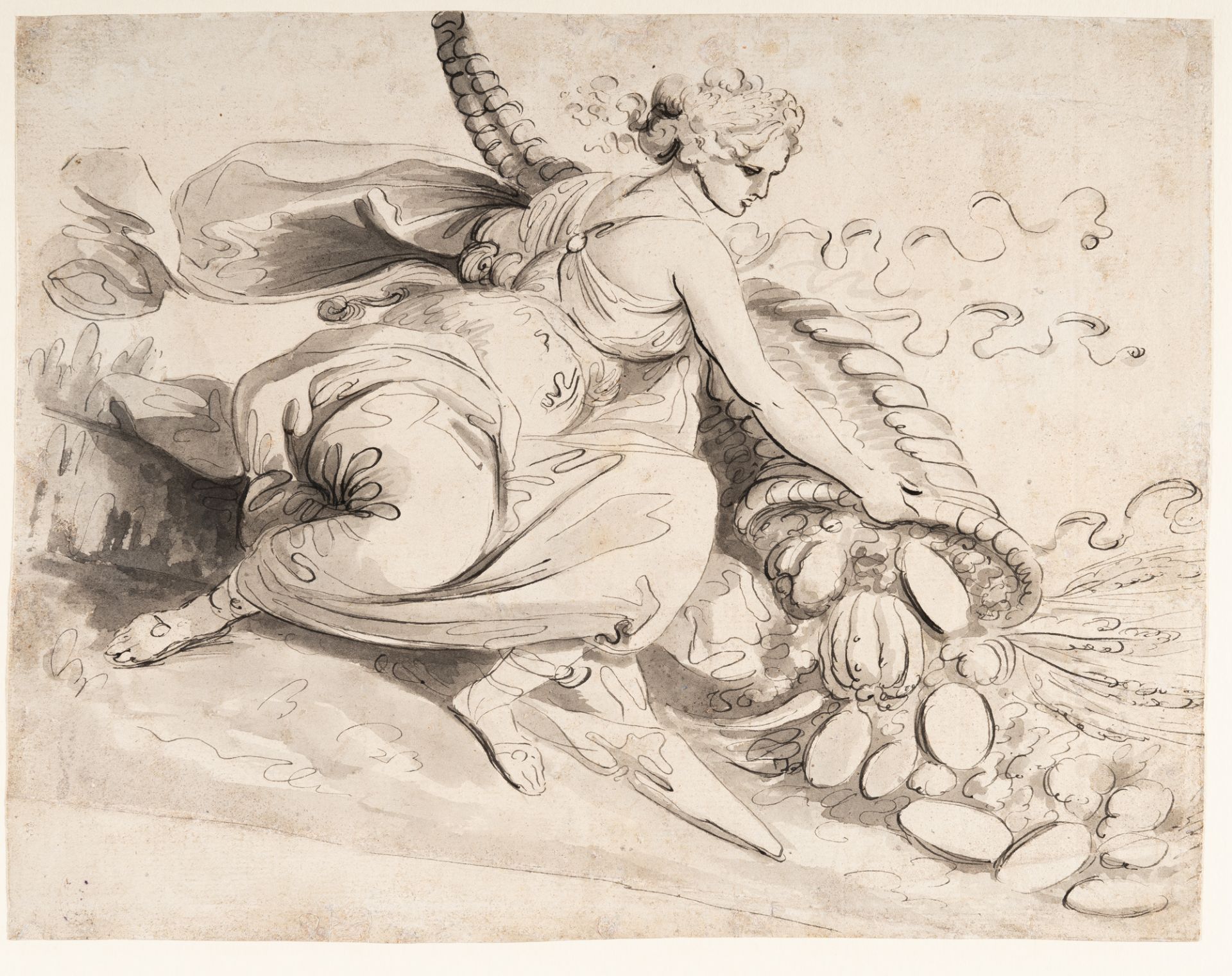 Giuseppe Cades (Zugeschrieben) (1750 – Rom – 1799) – Abundantia mit Füllhorn - Bild 2 aus 3