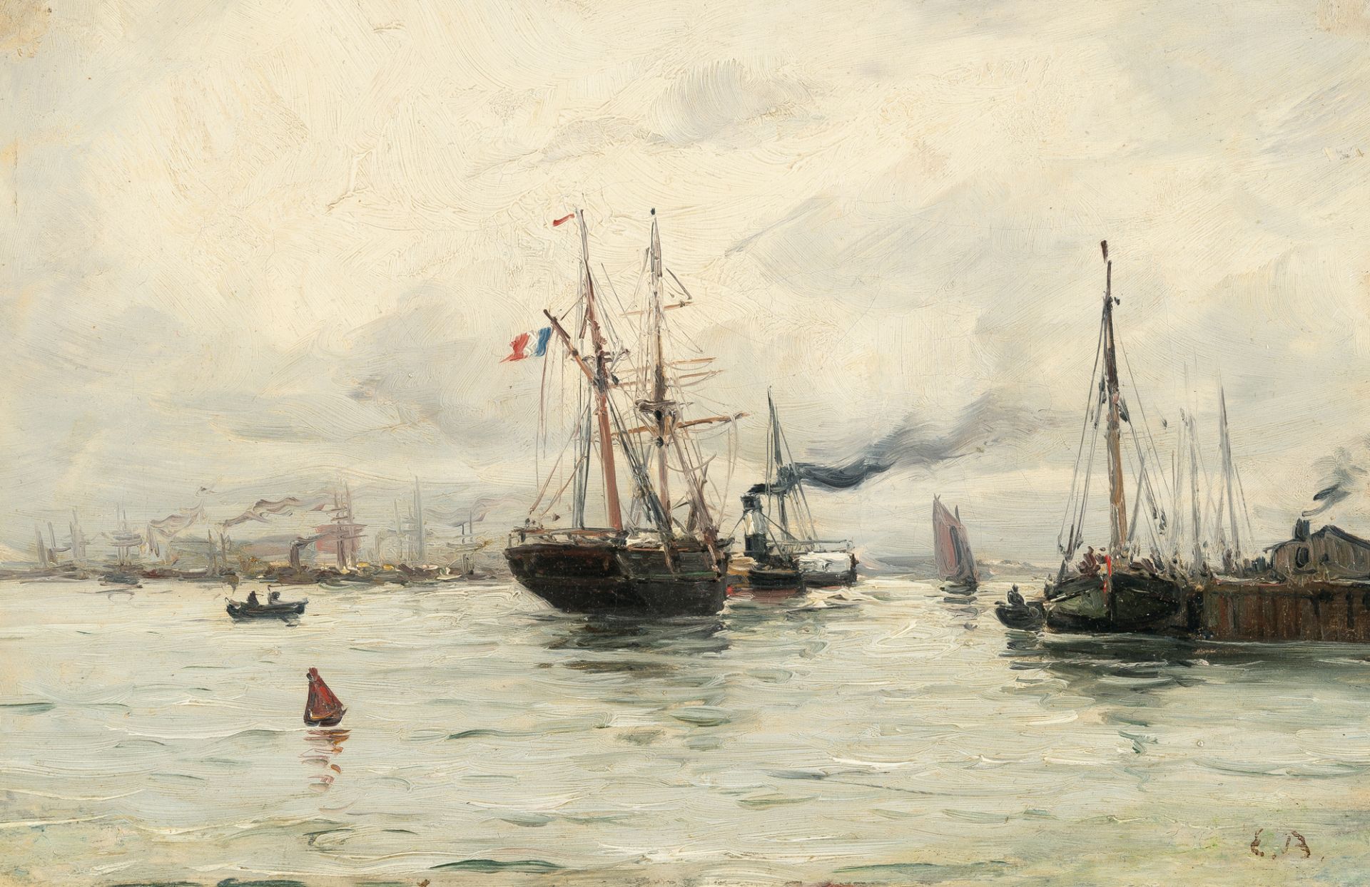 Eugène Boudin (Zugeschrieben) (1824 Honfleur - Deauville 1898) – Hafeneinfahrt. Segelschiff, von Lot