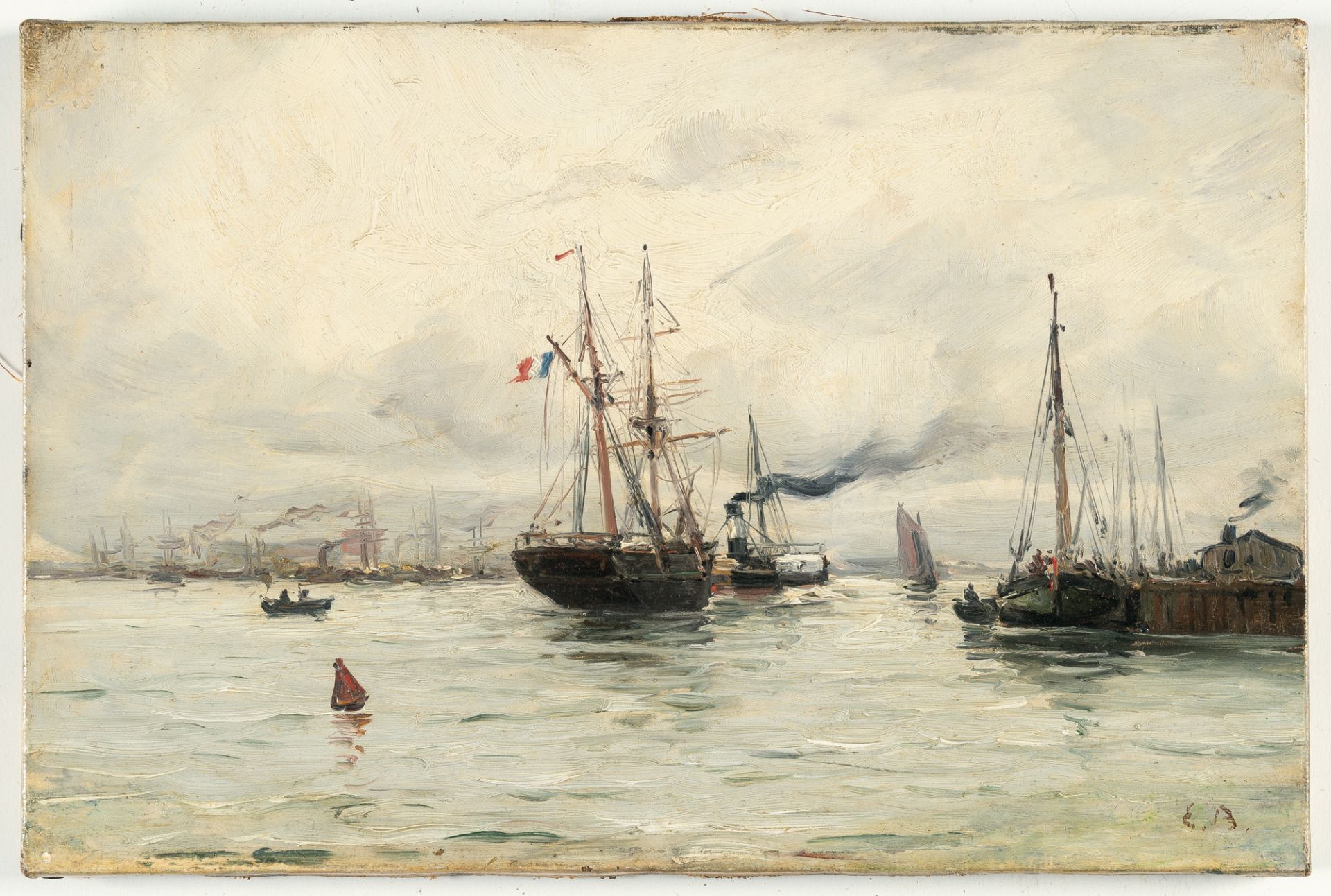 Eugène Boudin (Zugeschrieben) (1824 Honfleur - Deauville 1898) – Hafeneinfahrt. Segelschiff, von Lot - Image 2 of 4
