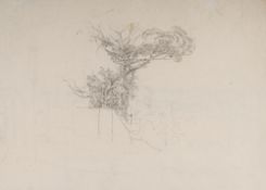 Friedrich Salathé (1793 Binningen bei Basel - Paris 1858) – Studie zu Bäumen über einer Gartenmauer