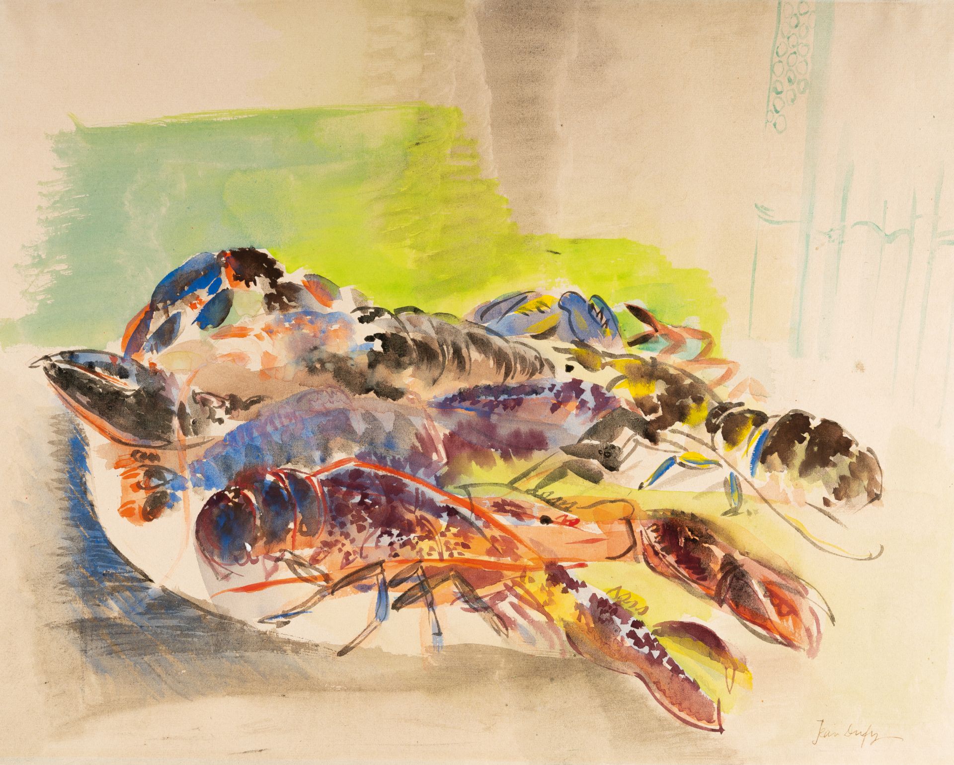 Jean Dufy (1888 Le Havre - 1964 Boussay) – Platte mit Hummern