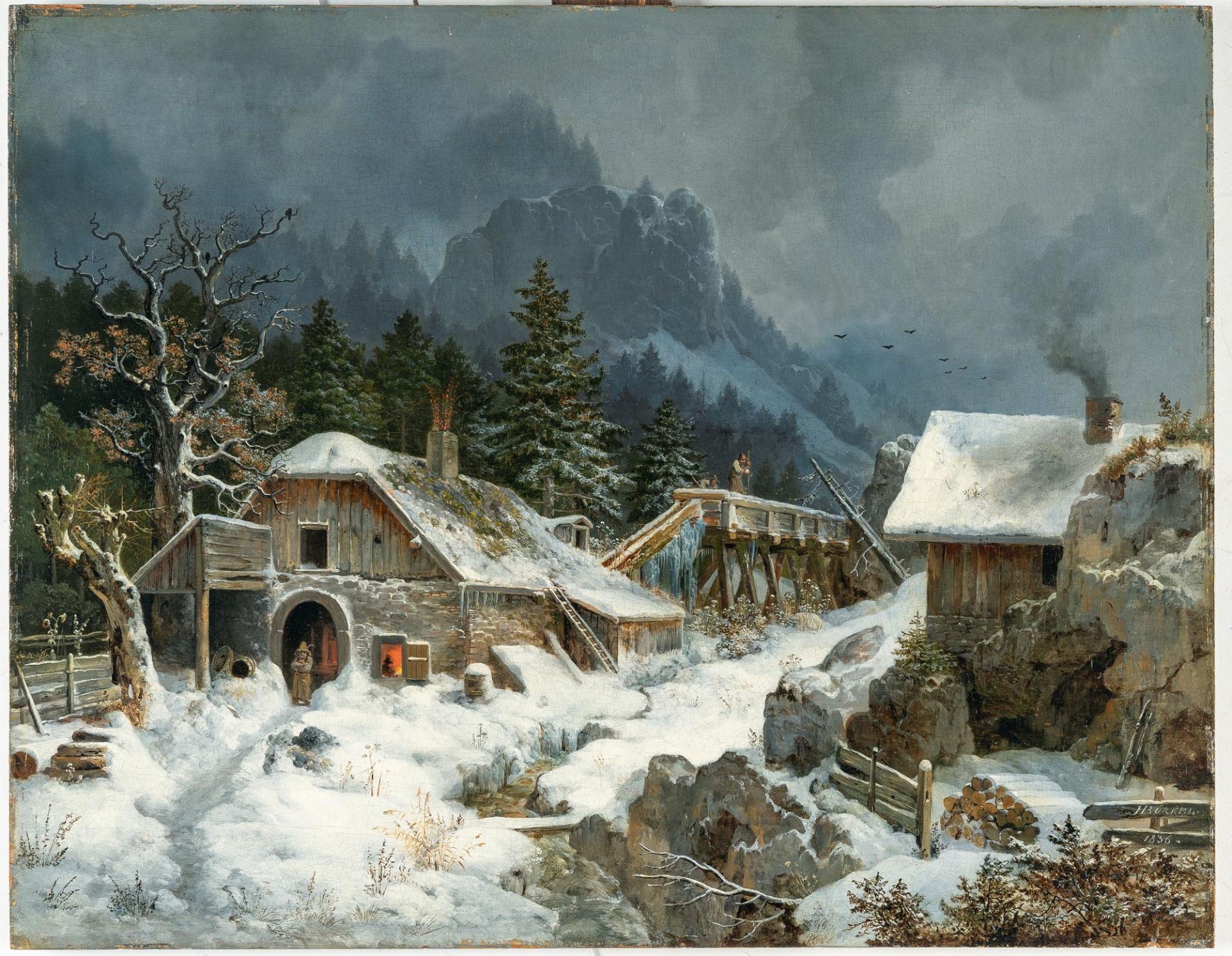 Heinrich Bürkel (1802 Pirmasens - München 1869) – Schmiede im Winter - Bild 2 aus 4
