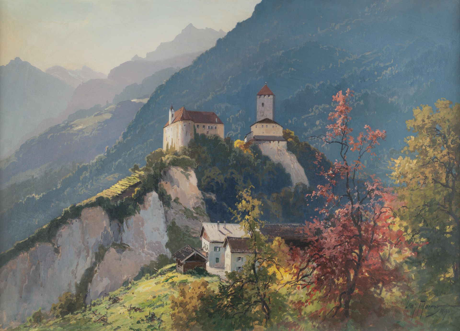 Willy Moralt (1884 München – Lenggries 1947) – 2 sheets: Karneid Castle and Eggental Gorge, South - Image 4 of 5