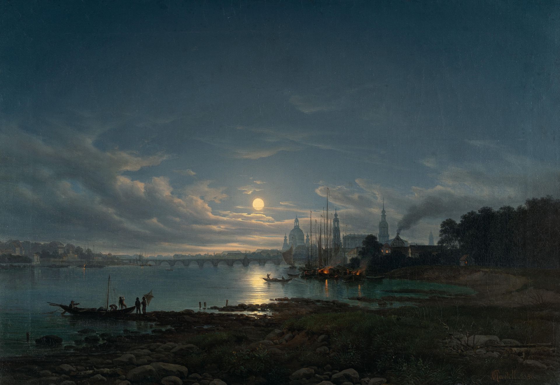 Johann Anton Castell (1810 - Dresden - 1867) – Ansicht auf Dresden, Mondschein
