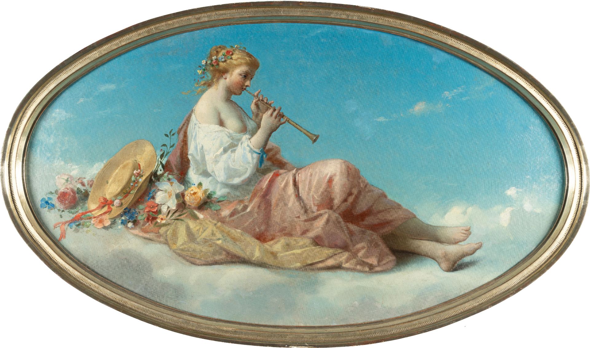 François Boucher (Nachfolge) (1703 – Paris – 1770) – Muse playing the flute (Euterpe?).Oil on canvas - Image 3 of 3