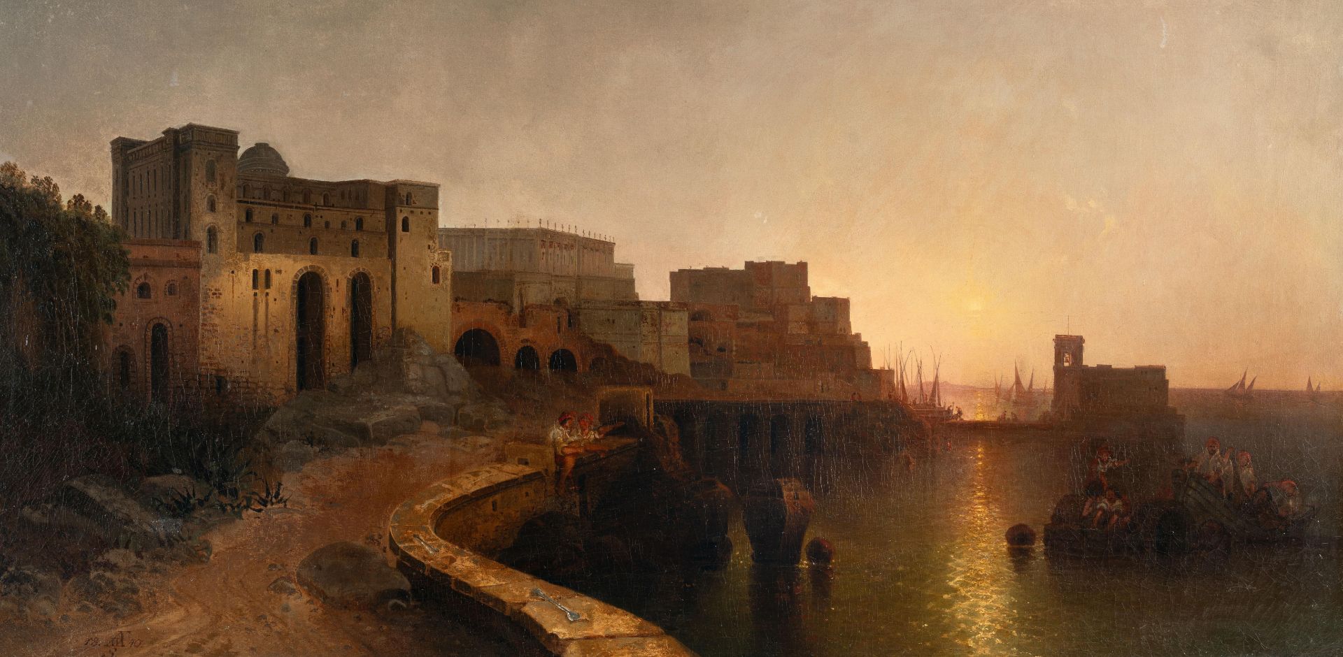 August Wilhelm Schirmer (1802 Berlin - Nyon 1866) – The harbour of Pozzuoli.Oil on canvas,