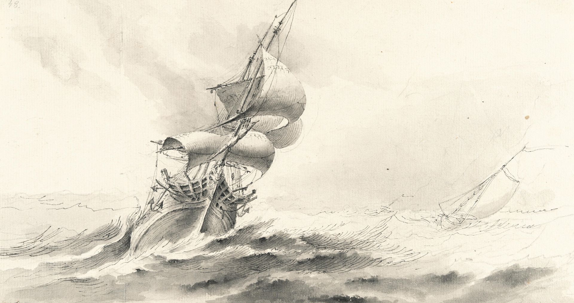 Nicolas-Marie Ozanne (1728 Brest (Finistère) – Paris 1811) – Segelschiffe auf stürmischer See