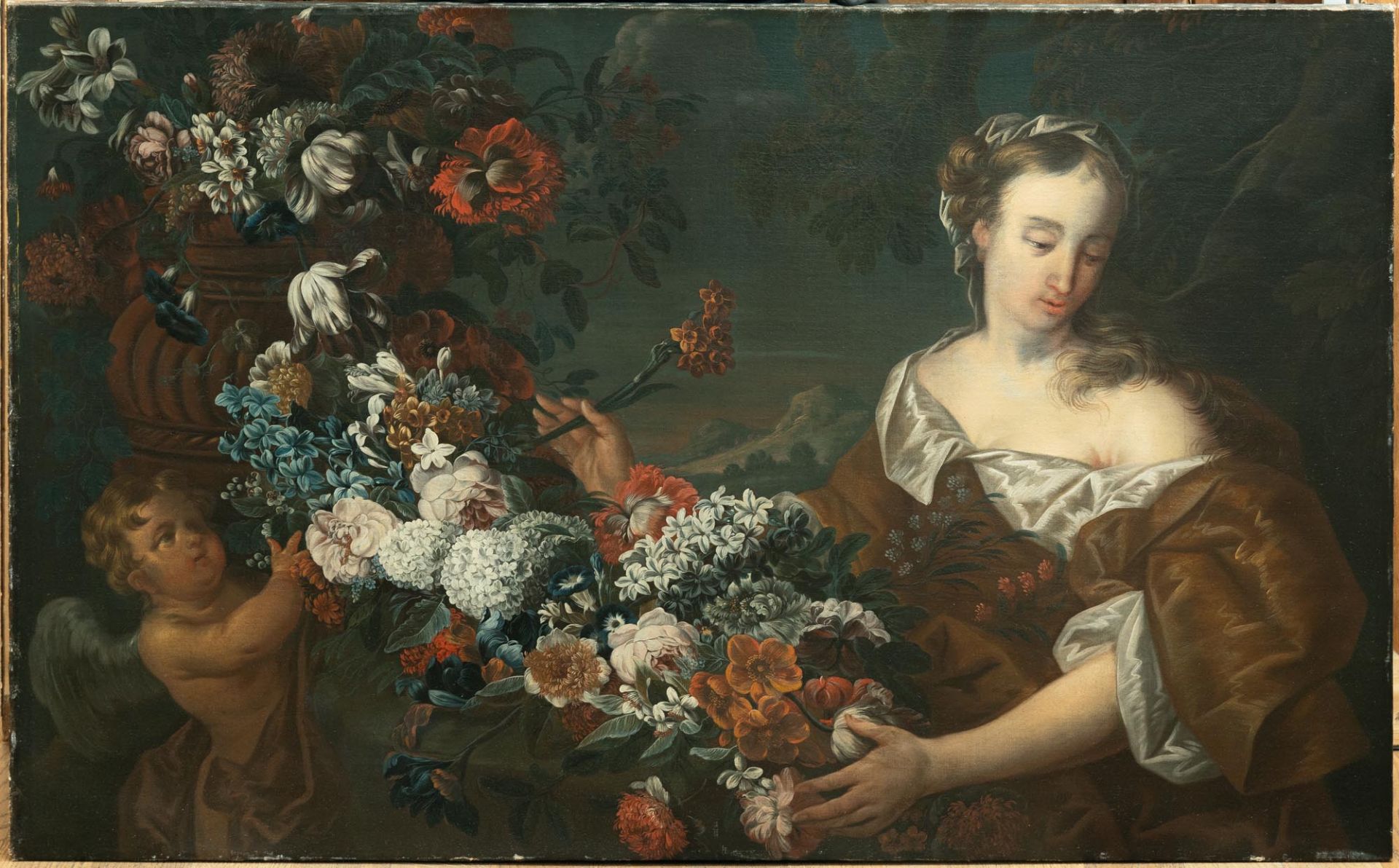 Gaspar Peeter Verbruggen D. J. (1664 – Antwerpen – 1730) – Junge Frau mit Putto und Blumengirlande - Bild 2 aus 4