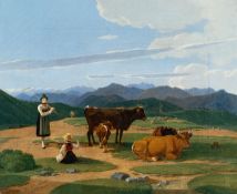 Wilhelm von Kobell (1766 Mannheim - München 1853) – Oberbayerische Landschaft mit Kühen und Hirtinne