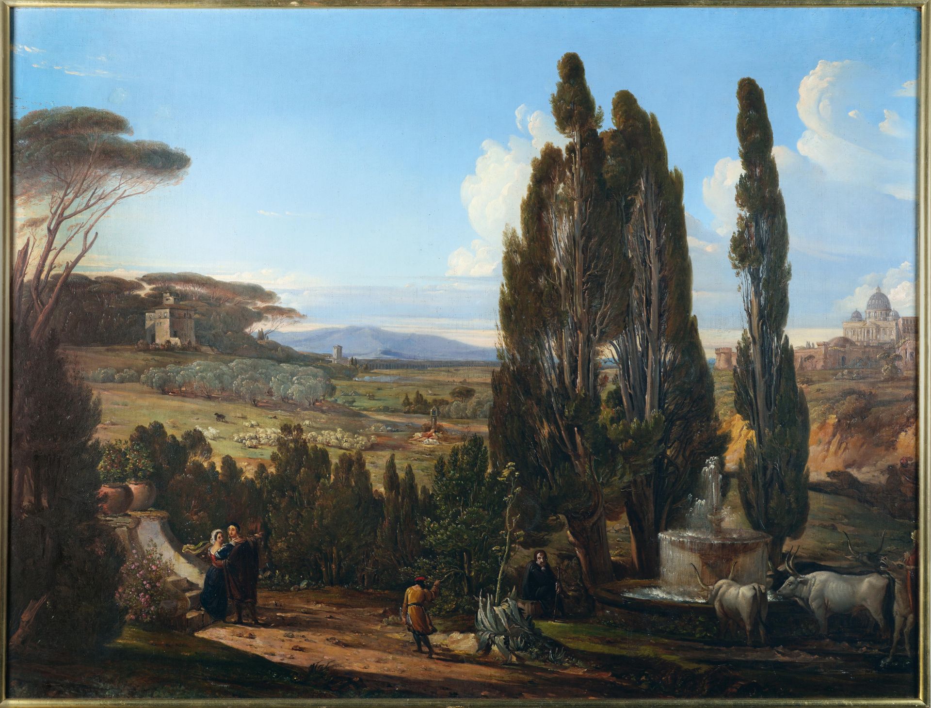 Franz Nadorp (1794 Anholt in Westfalen - Rom 1876) – Römische Campagnalandschaft mit der Villa des R - Bild 3 aus 3