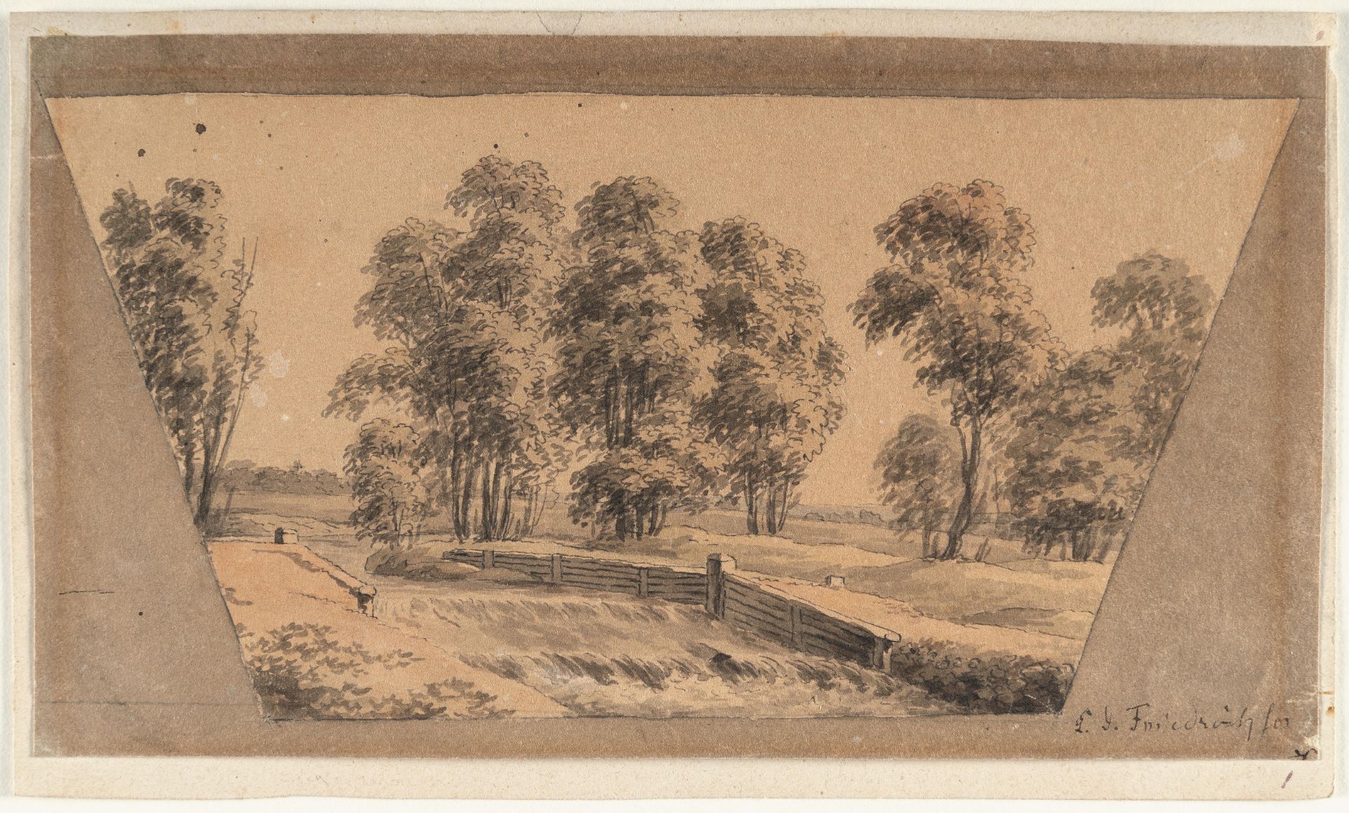 Caspar David Friedrich (1774 Greifswald - Dresden 1840) – Landschaft mit Wehr - Bild 2 aus 4