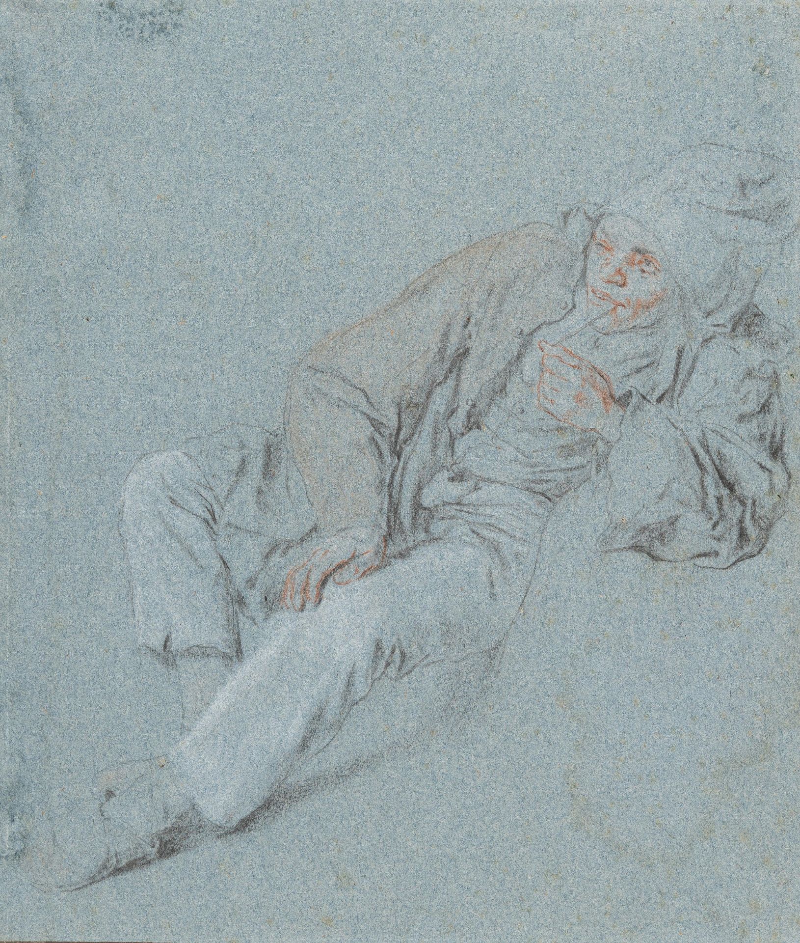 Cornelis Dusart (1660 - Haarlem - 1704) – Resting man, smoking a pipe.Black and yellowish-brown